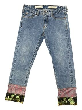 Anthropologie Pilcro Slim Boyfriend Satin Hem Lined Cropped Jeans